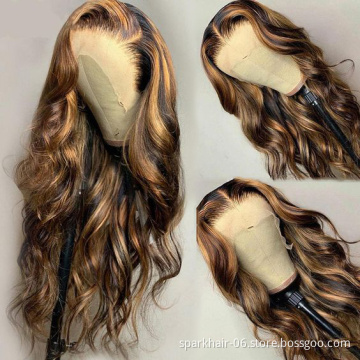 Glueless Highlight 26inch Water Wave Hair Wigs,Brazilian Virgin Lace Front Wig,Natural Pre-plucked Hairline Lace Frontal Wigs
